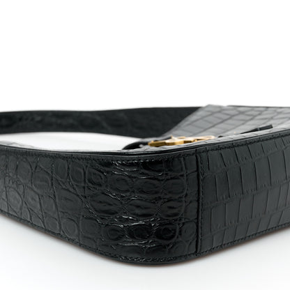 Saint Laurent Calfskin Crocodile Embossed Le 5 A 7 Hobo Black 9 of 11