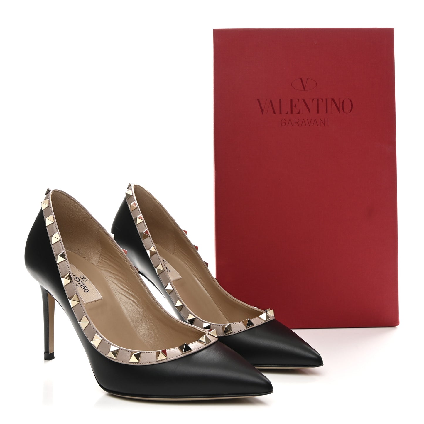Calfskin Rockstud 85mm Pumps 37 Black Poudre
