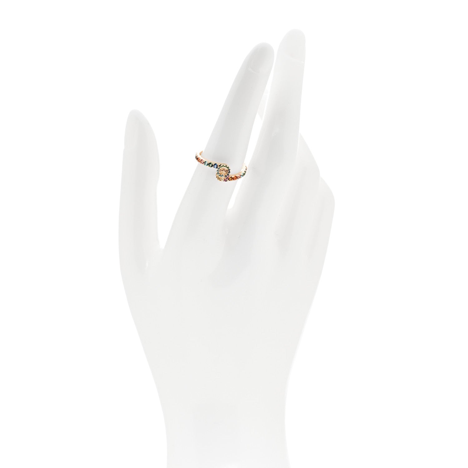 Gucci 18K Yellow Gold Mixed Gemstone Running GG Ring 54 6.75 2 of 5