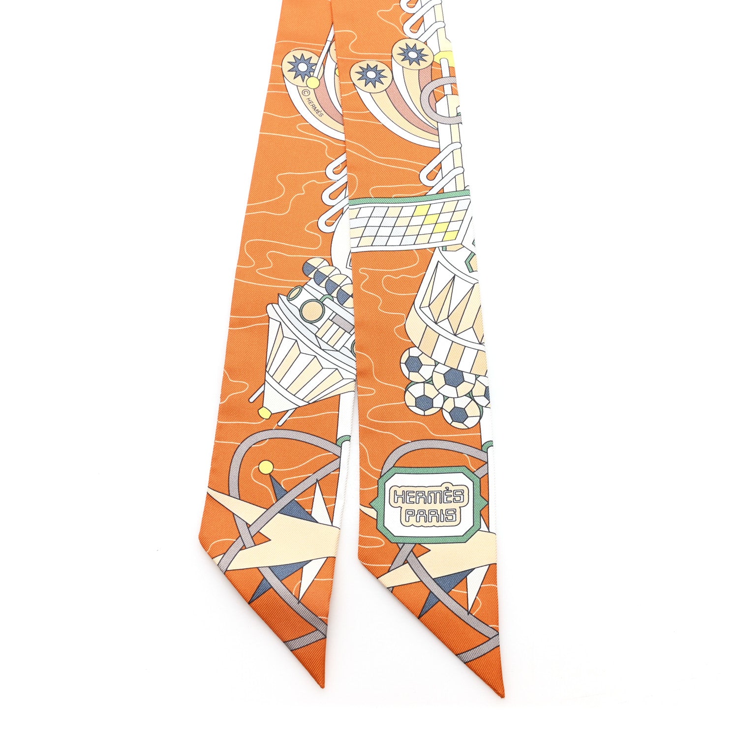 Hermes Silk Odyssey Twilly Orange Vert Jaune 2 of 3