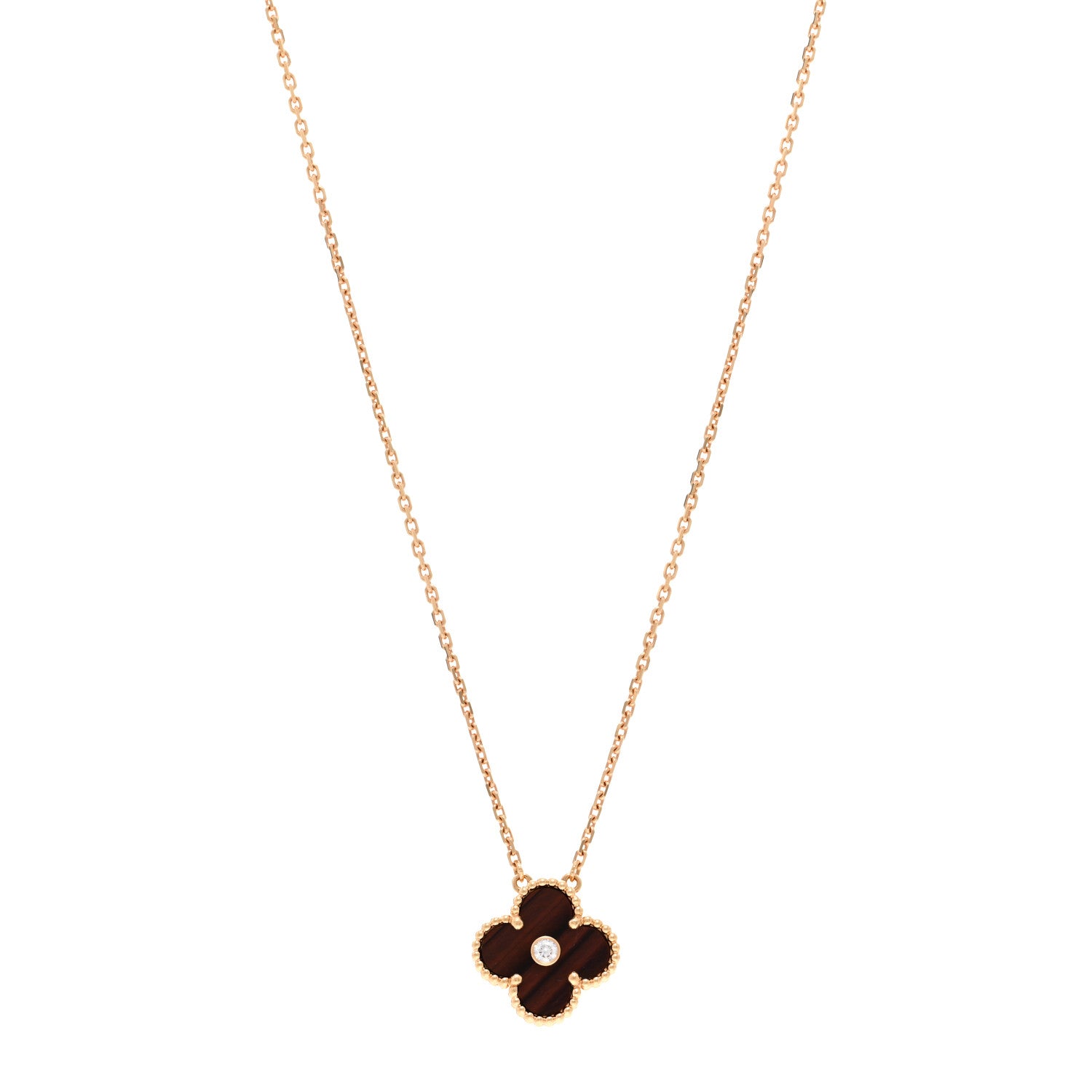 Van Cleef & Arpels 18K Rose Gold Diamond Bulls Eye Vintage Alhambra Pendant Necklace 1 of 5