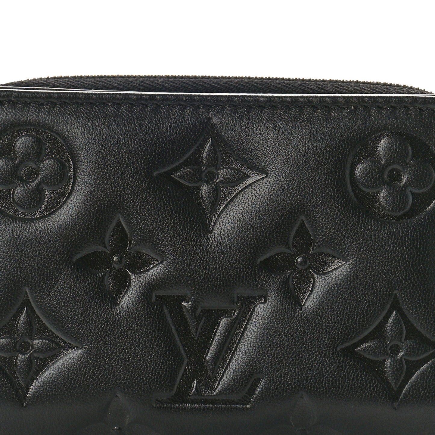 Lambskin Embossed Monogram Lou Coussin Wallet Black