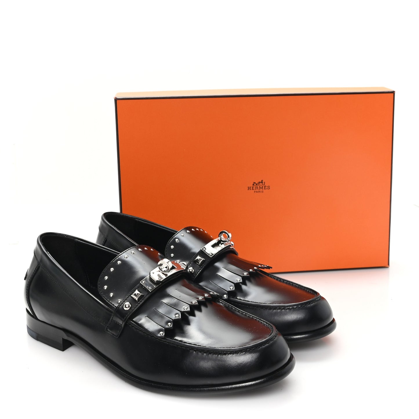 Glazed Calfskin Medor Studded Fringe Womens Destin Loafer 40 Black