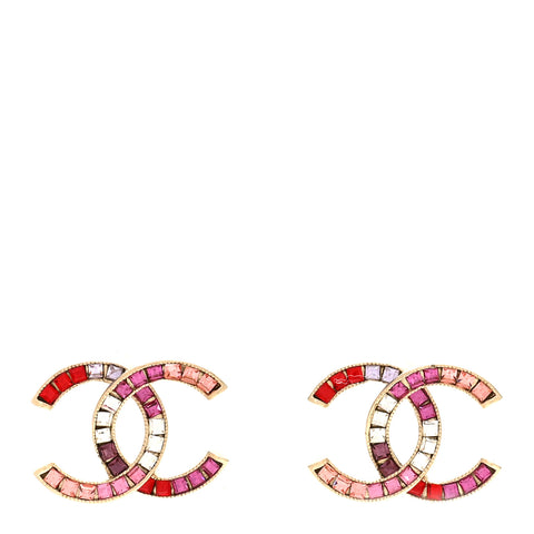 Crystal Baguette CC Earrings Gold Pink Multicolor