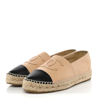 Chanel Lambskin CC Espadrilles 37 Beige Black 3 of 13