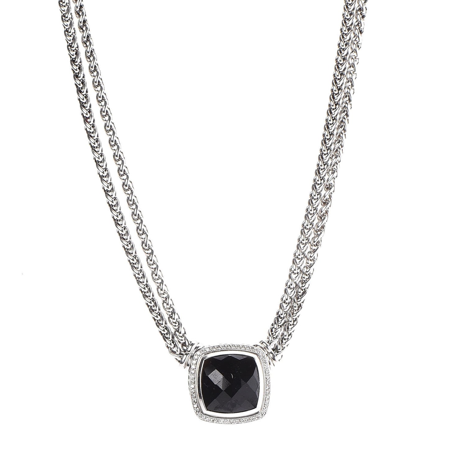 Sterling Silver Diamond Black Onyx 19mm Albion Double Wheat Chain Necklace