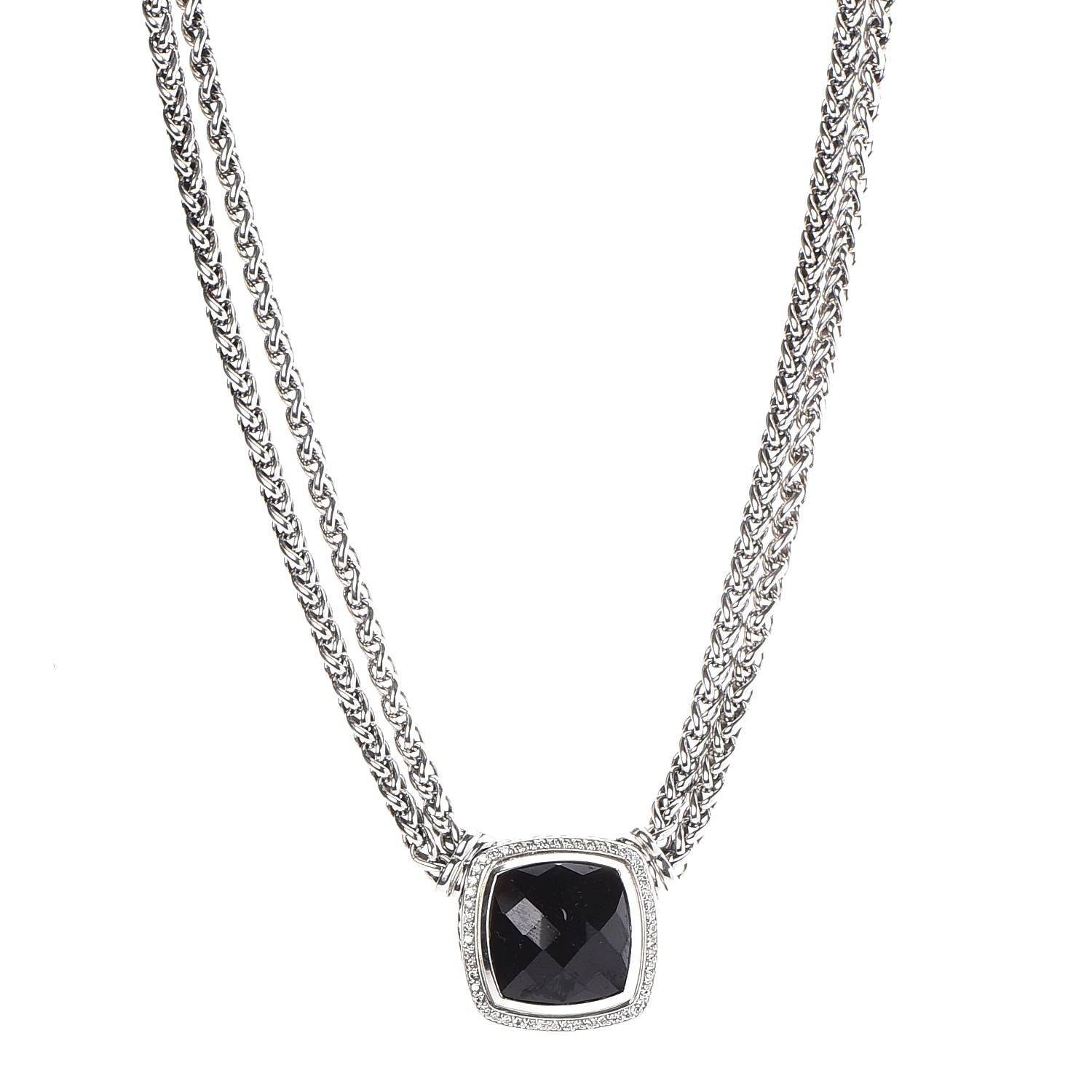 David Yurman Sterling Silver Diamond Black Onyx 19mm Albion Double Wheat Chain Necklace 1 of 15