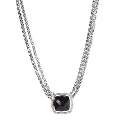 David Yurman Sterling Silver Diamond Black Onyx 19mm Albion Double Wheat Chain Necklace 1 of 15