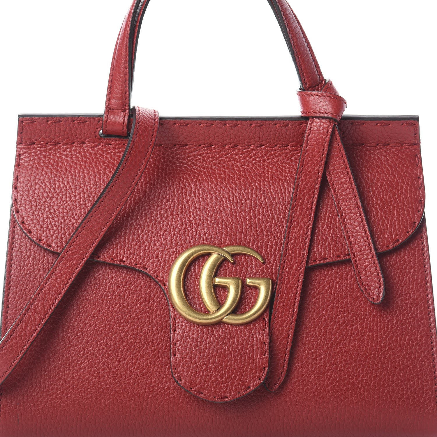 Gucci Calfskin Mini GG Marmont Top Handle Bag Vulcanic Red 7 of 9
