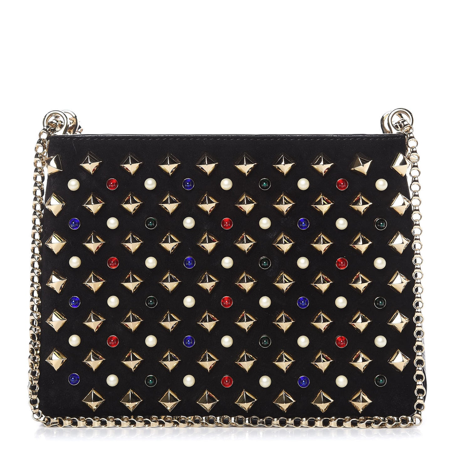 Suede Calfskin Spikes Small Triloubi Shoulder Bag Black Multi