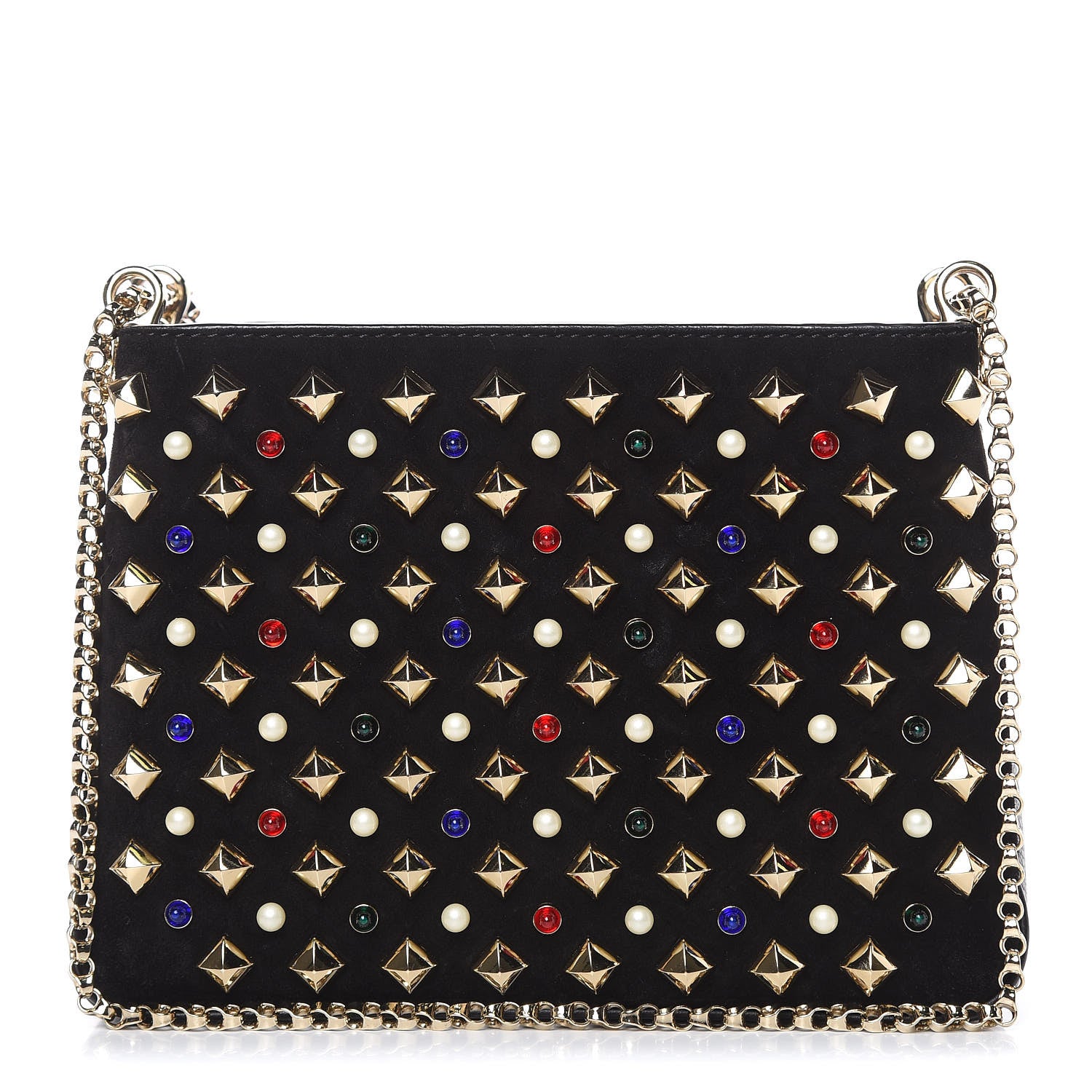 Christian Louboutin Suede Calfskin Spikes Small Triloubi Shoulder Bag Black Multi 1 of 11