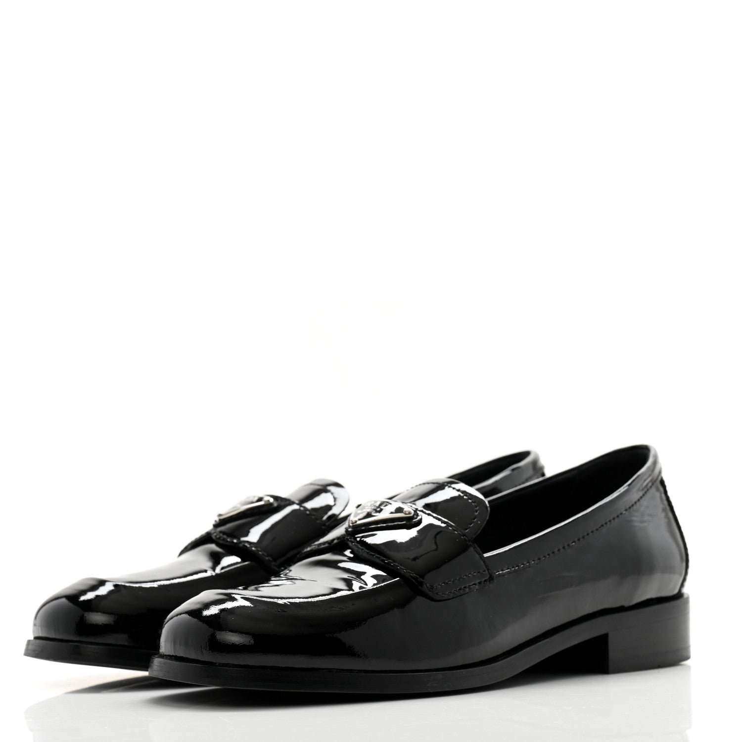 Prada Vernice Triangle Womens Loafers 35.5 Black 3 of 11