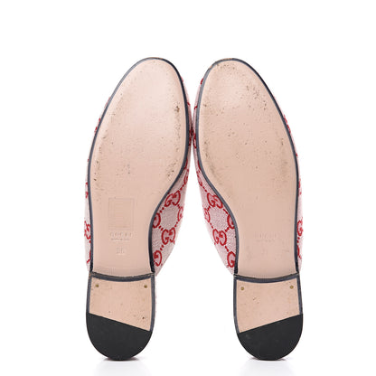 Gucci Canvas GG Monogram Horsebit Womens Princetown Slippers 36 Gardenia Hibiscus Red 6 of 11