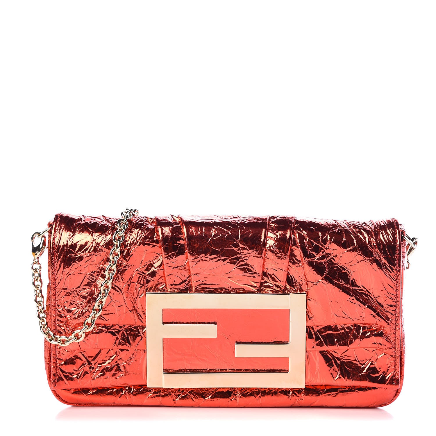 Fendi Laminated Metallic Calfskin Mia Pochette Red 1 of 10