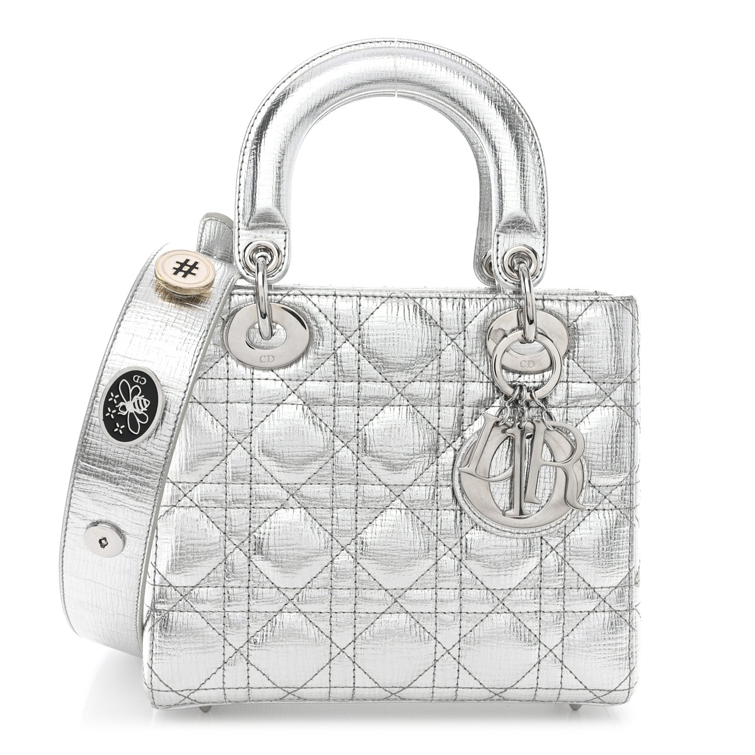 Christian Dior Metallic Grained Calfskin Cannage Small Lucky Badges My Lady Dior Silver 1 of 11