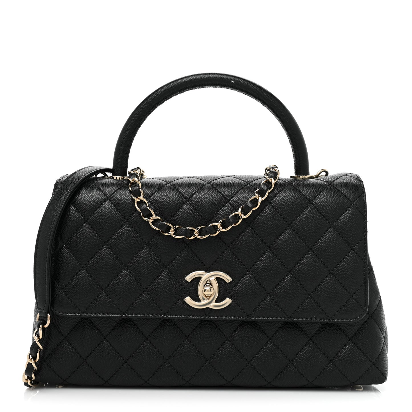 Caviar Quilted Small Coco Handle Flap Black