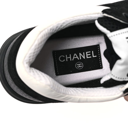 Chanel Mesh Suede Grained Calfskin Womens CC Sneakers 39 Black White 8 of 9
