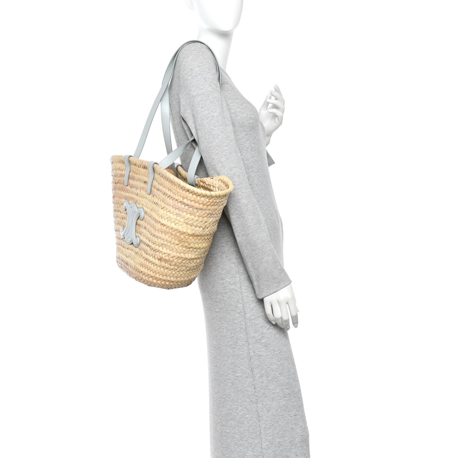 Celine Raffia Calfskin Triomphe Medium Panier Soft Blue 2 of 9