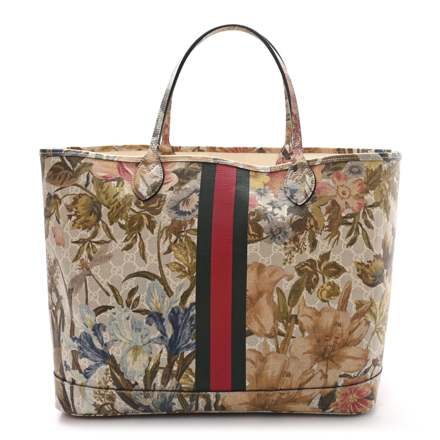 Gucci GG Supreme Monogram Water Flora Web Large Ophidia Tote Beige White Multicolor 1 of 12