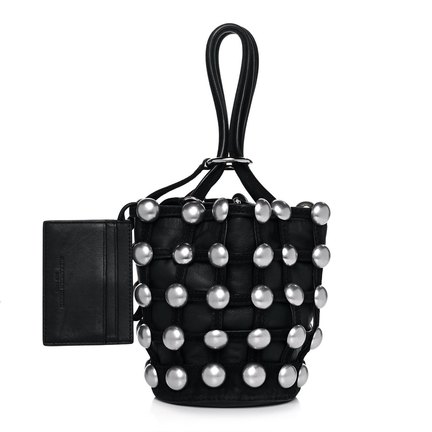 Calfskin Crystal Embellished Roxy Mini Bucket Bag Black