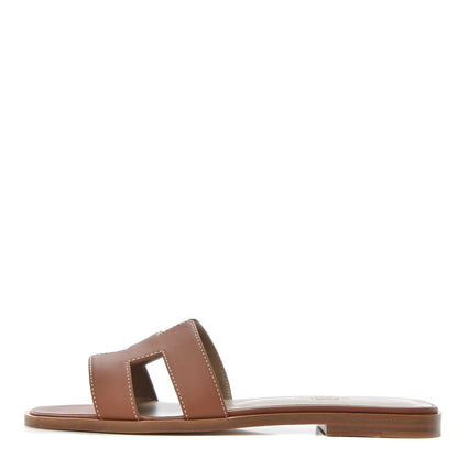 Hermes Box Calfskin Oran Sandals 37 Gold 1 of 9