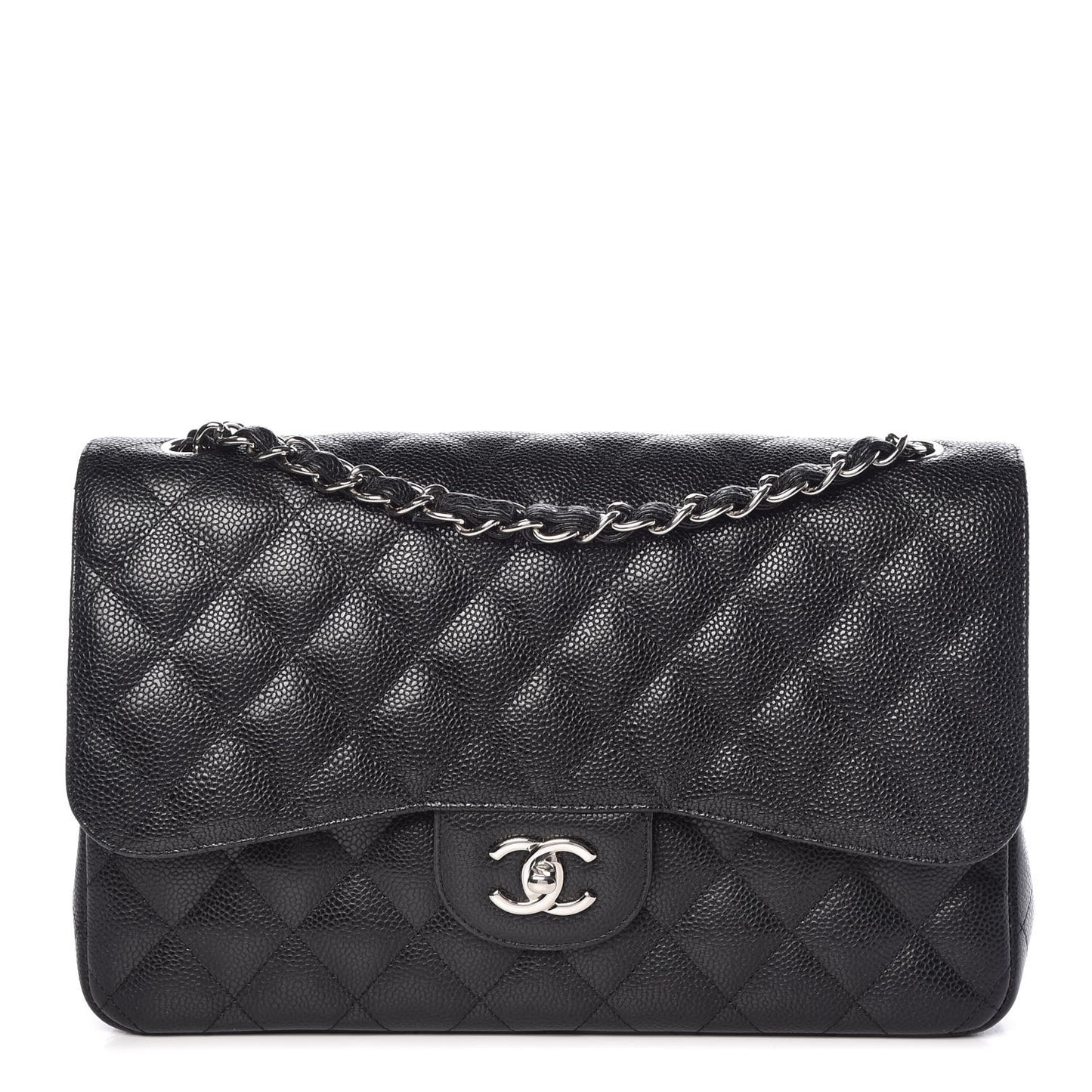 Caviar Quilted Jumbo Double Flap Black