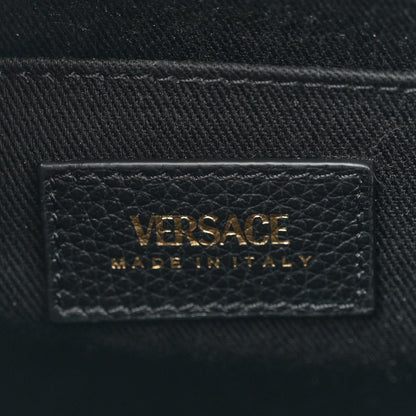 Versace Grainy Calfskin Snakeskin Embossed Virtus Top Handle Tote Black 6 of 10