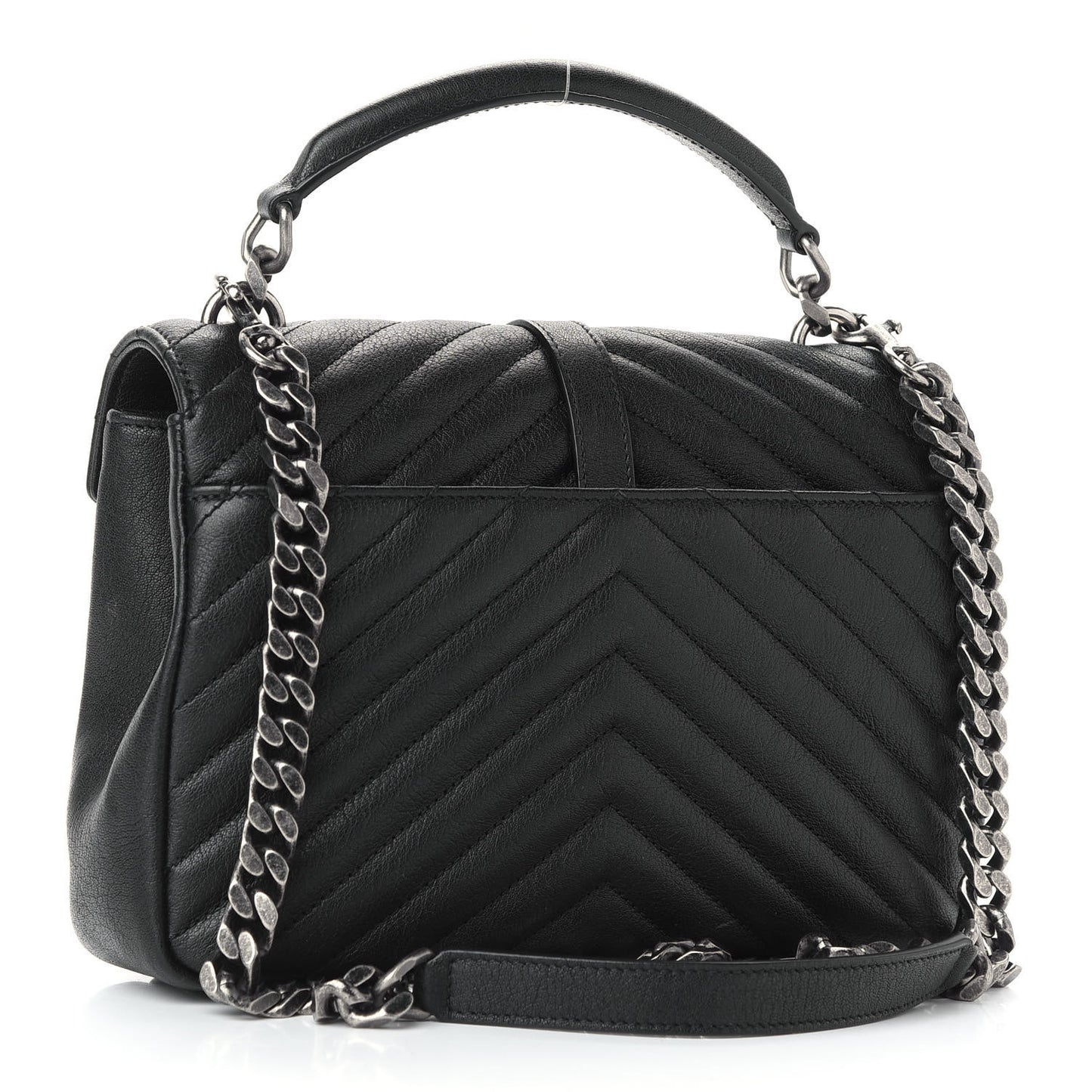 Sheepskin Matelasse Chevron Monogram Medium College Bag Black