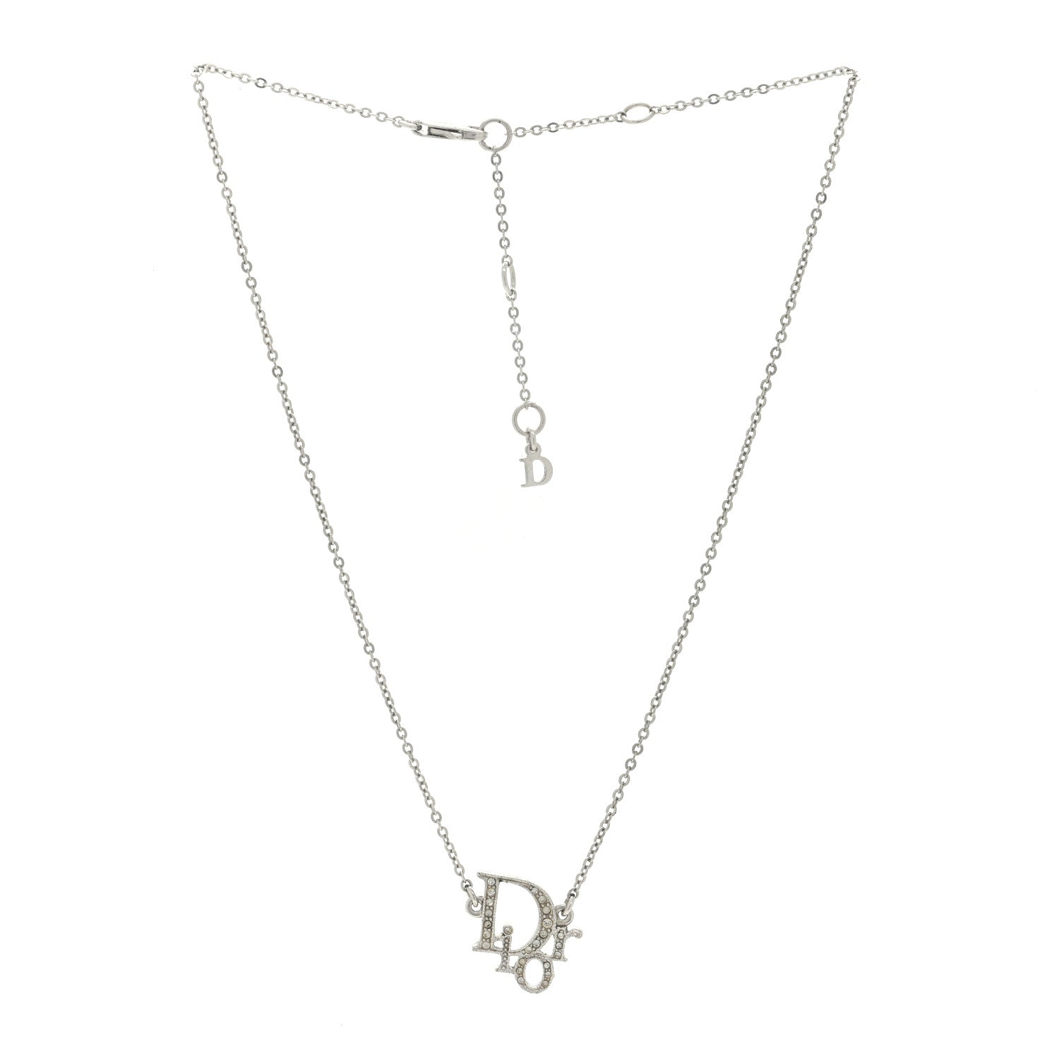Christian Dior Crystal Logo Necklace Silver 2 of 4