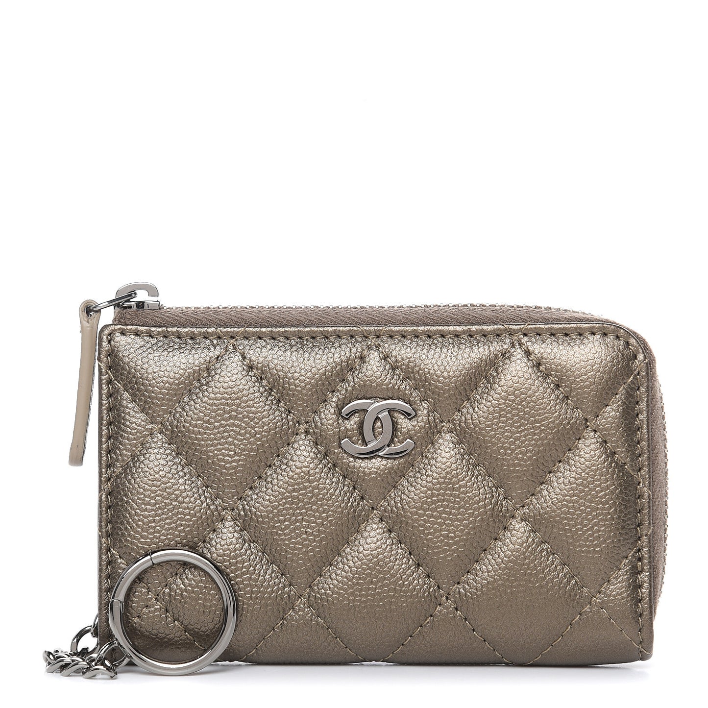 Metallic Caviar Quilted Key Holder Case Bronze