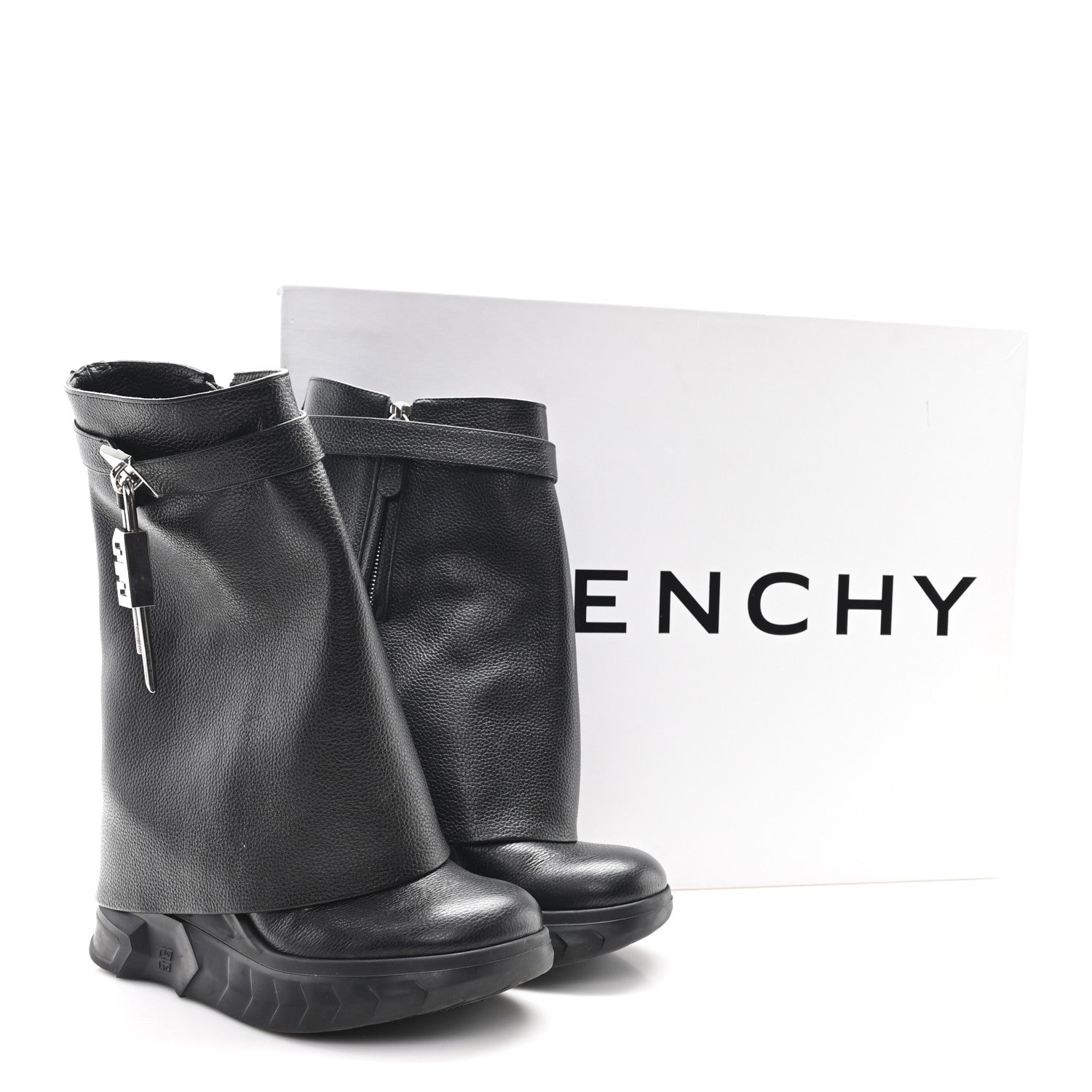Givenchy Grained Calfskin Shark Lock Biker Ankle Boots 38 Black 10 of 10