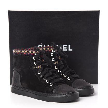 Chanel Suede Calfskin Tweed High Top Sneakers 36.5 Black 16 of 16