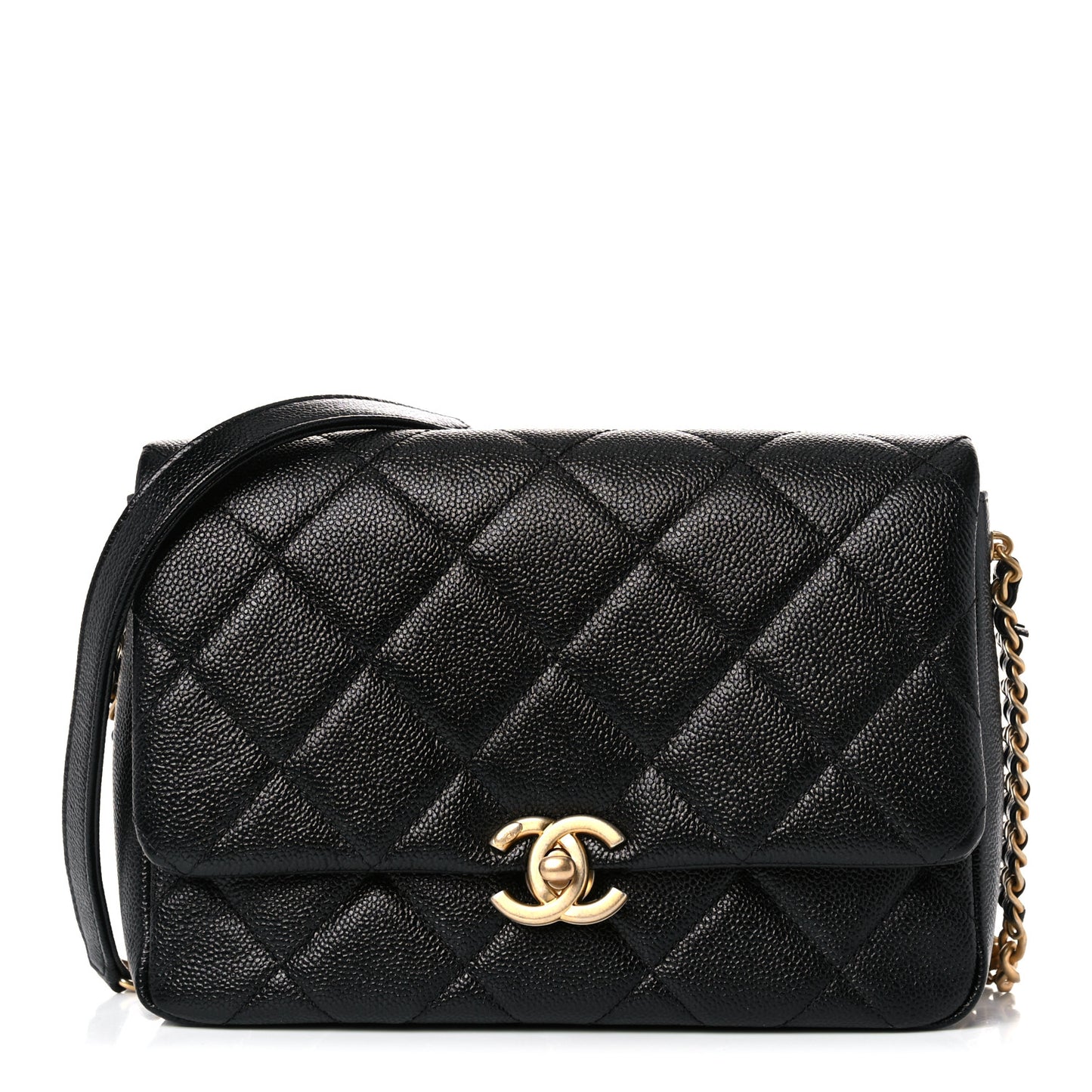 Shiny Caviar Quilted Small Chain Melody Flap Black