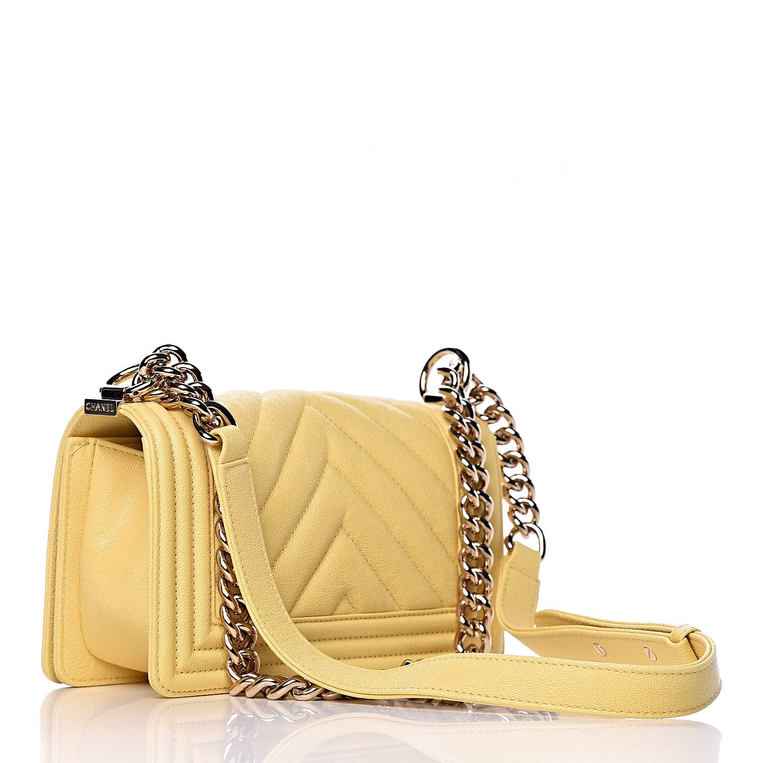 Chanel Caviar Chevron Quilted Small Boy Flap Yellow 3 of 10