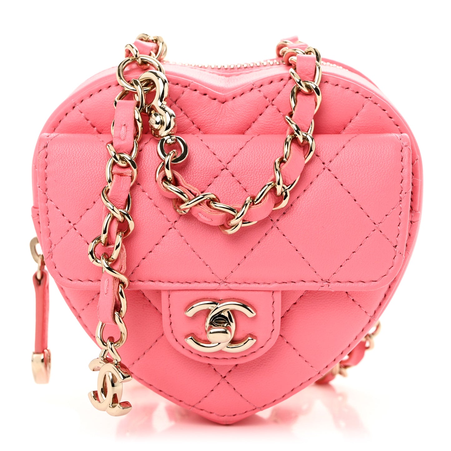 Lambskin Quilted CC In Love Heart Clutch With Chain Pink