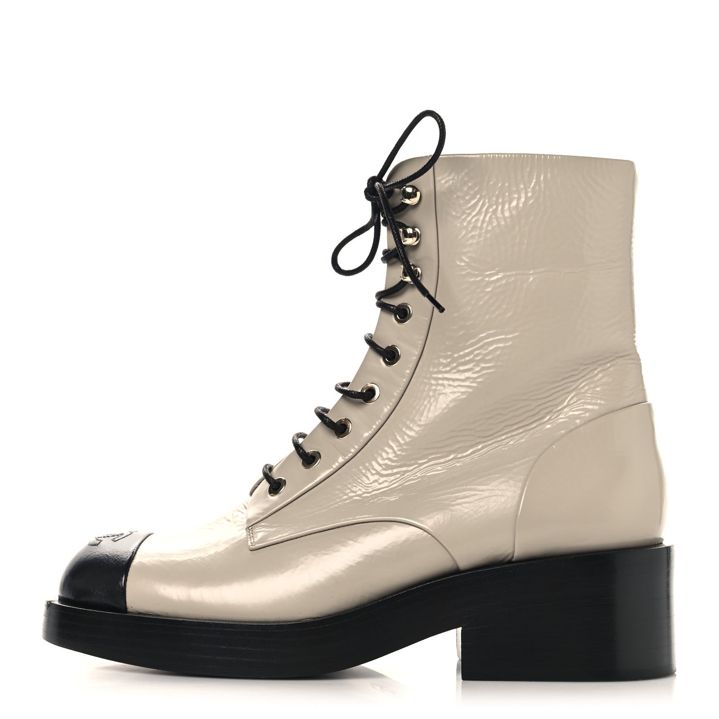 Shiny Goatskin Cap Toe Combat Boots 39 Gray Dark Gray