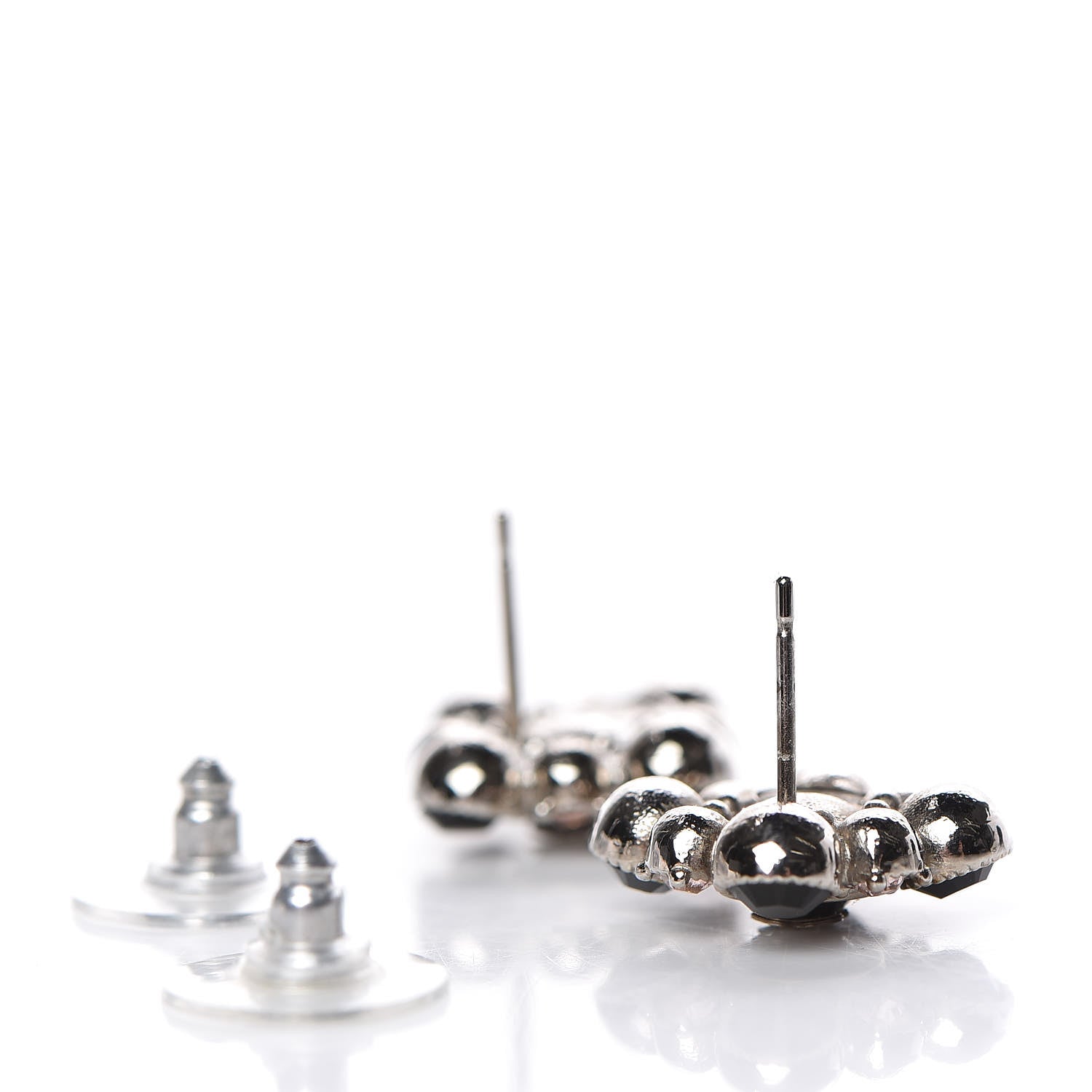 Chanel Crystal CC Flower Earrings Silver 3 of 5