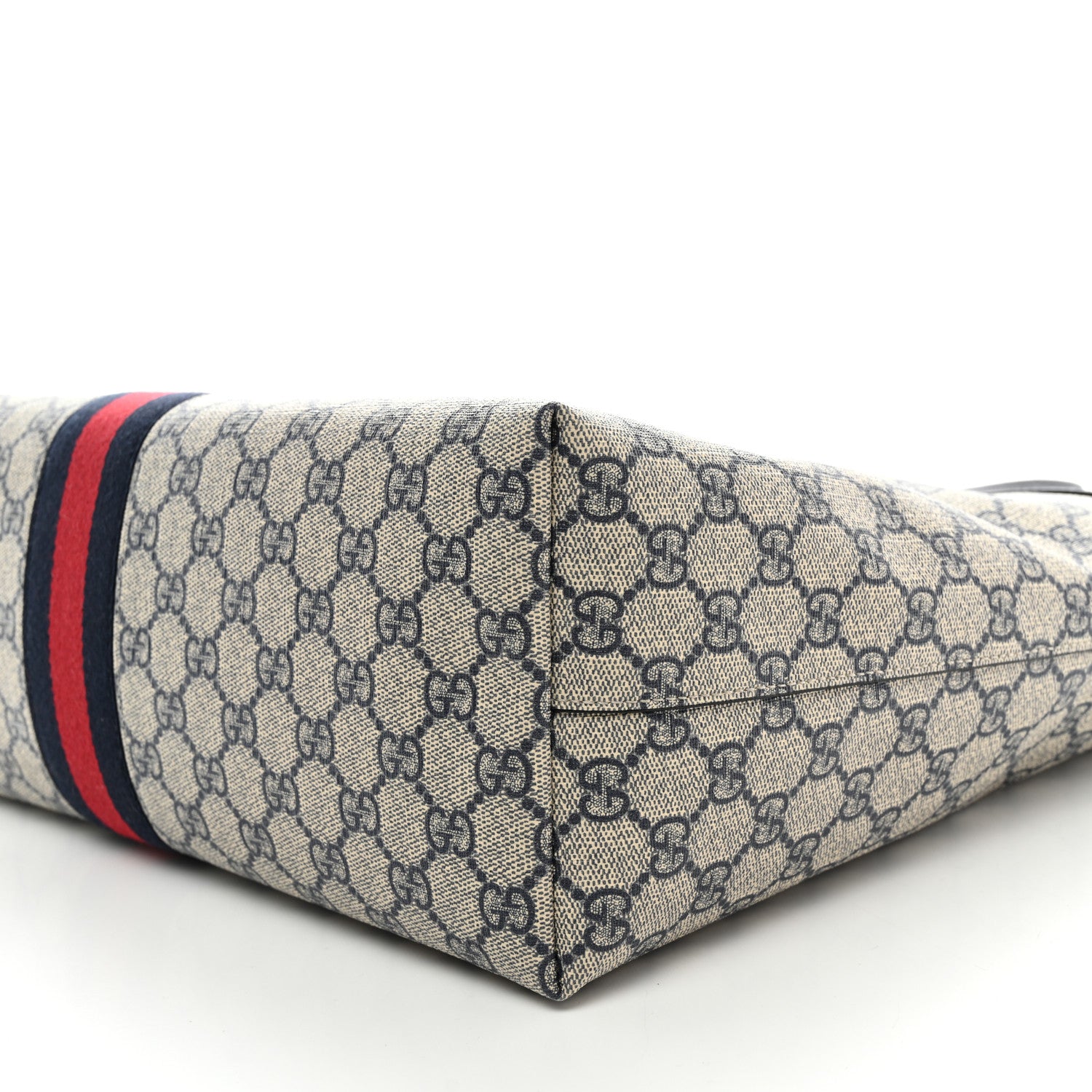 Gucci GG Supreme Monogram Textured Calfskin Web Medium Ophidia Shopping Tote Beige Blue 9 of 10