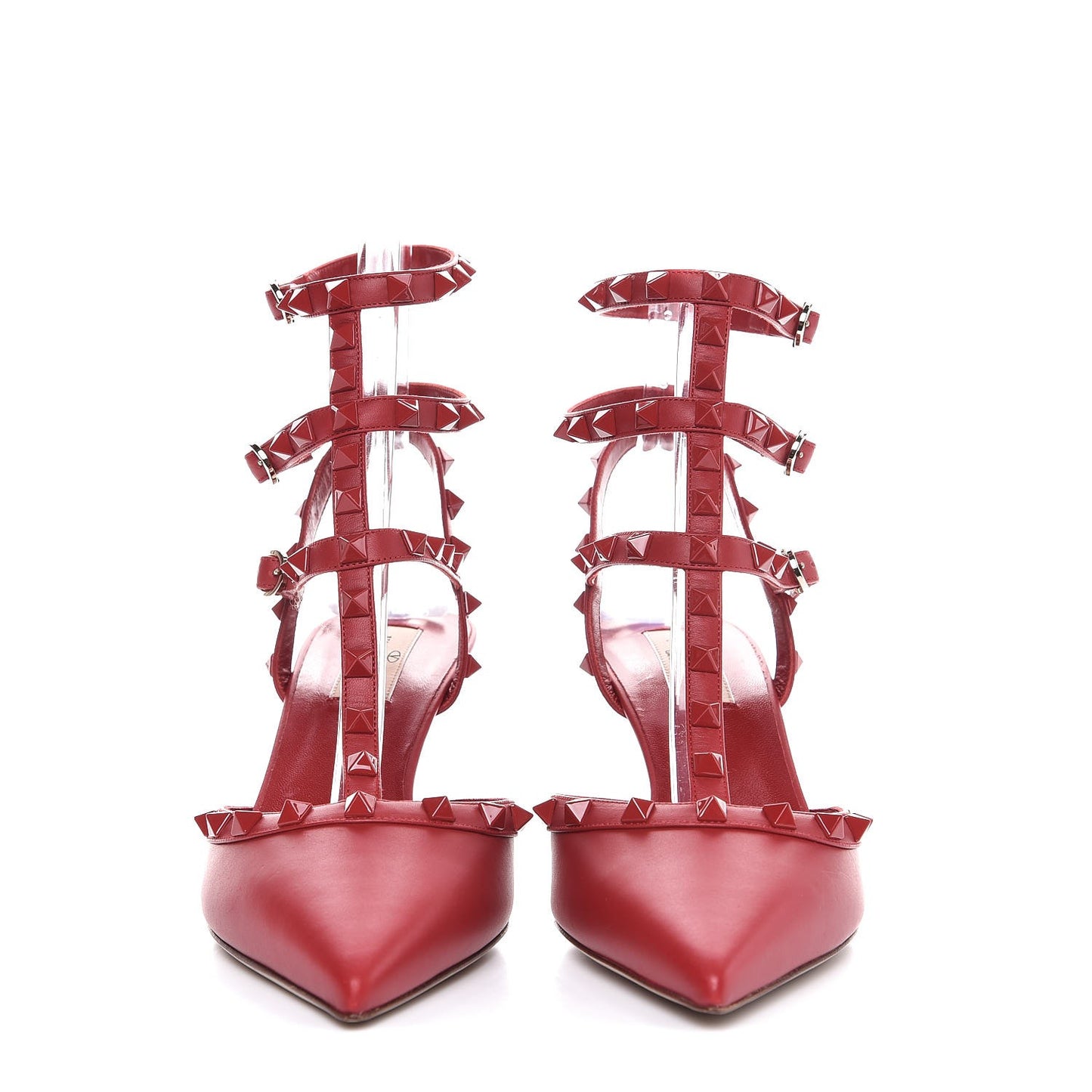 Calfskin Lacquered Monochrome Rockstud Ankle Strap 65mm Pumps 40 Rosso Valentino