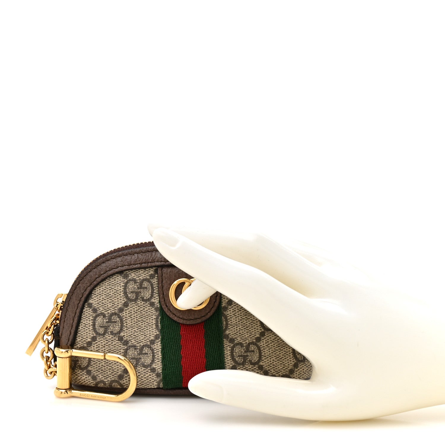 Gucci GG Supreme Monogram Web Ophidia Dome Key Pouch Beige New Acero 2 of 9