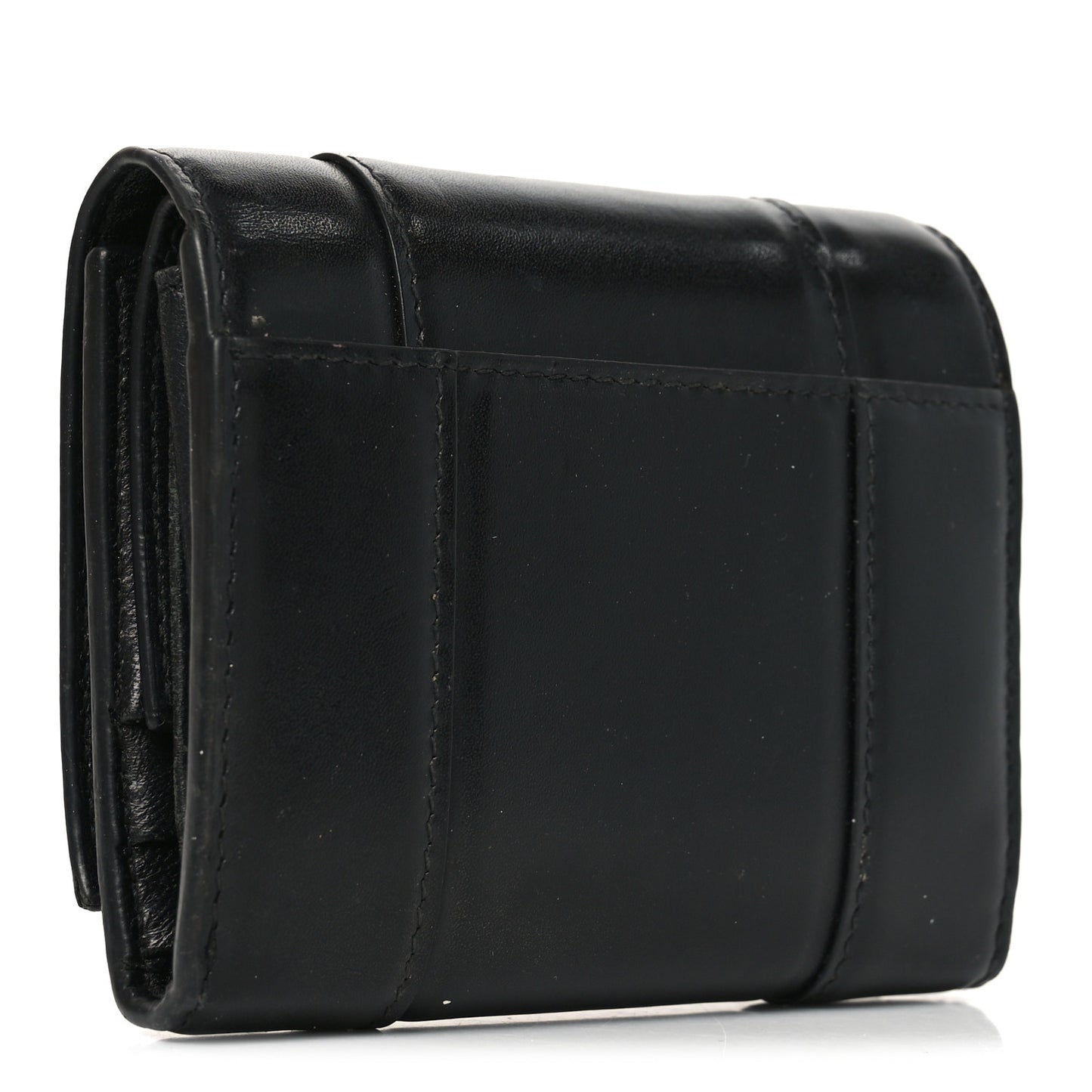 Shiny Box Calfskin Hourglass Compact Wallet Black