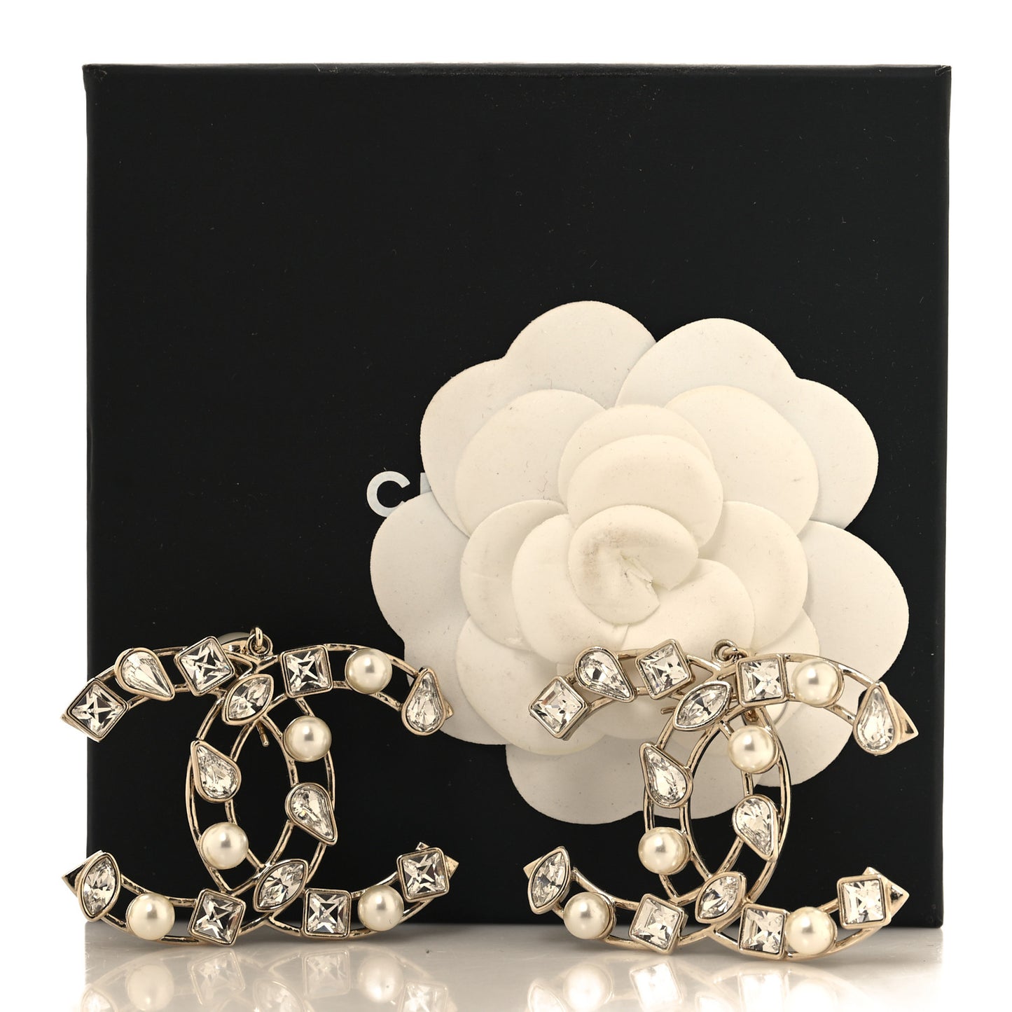 Metal Glass Pearl Strass Snowfall Drop Earrings Light Gold