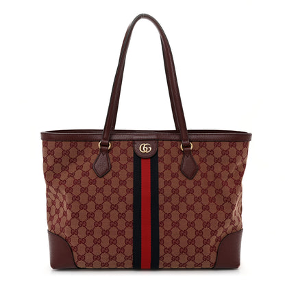 Gucci Monogram Textured Dollar Calfskin Web Medium Ophidia Shopping Tote Sahara Rubino Chardonnay 1 of 13