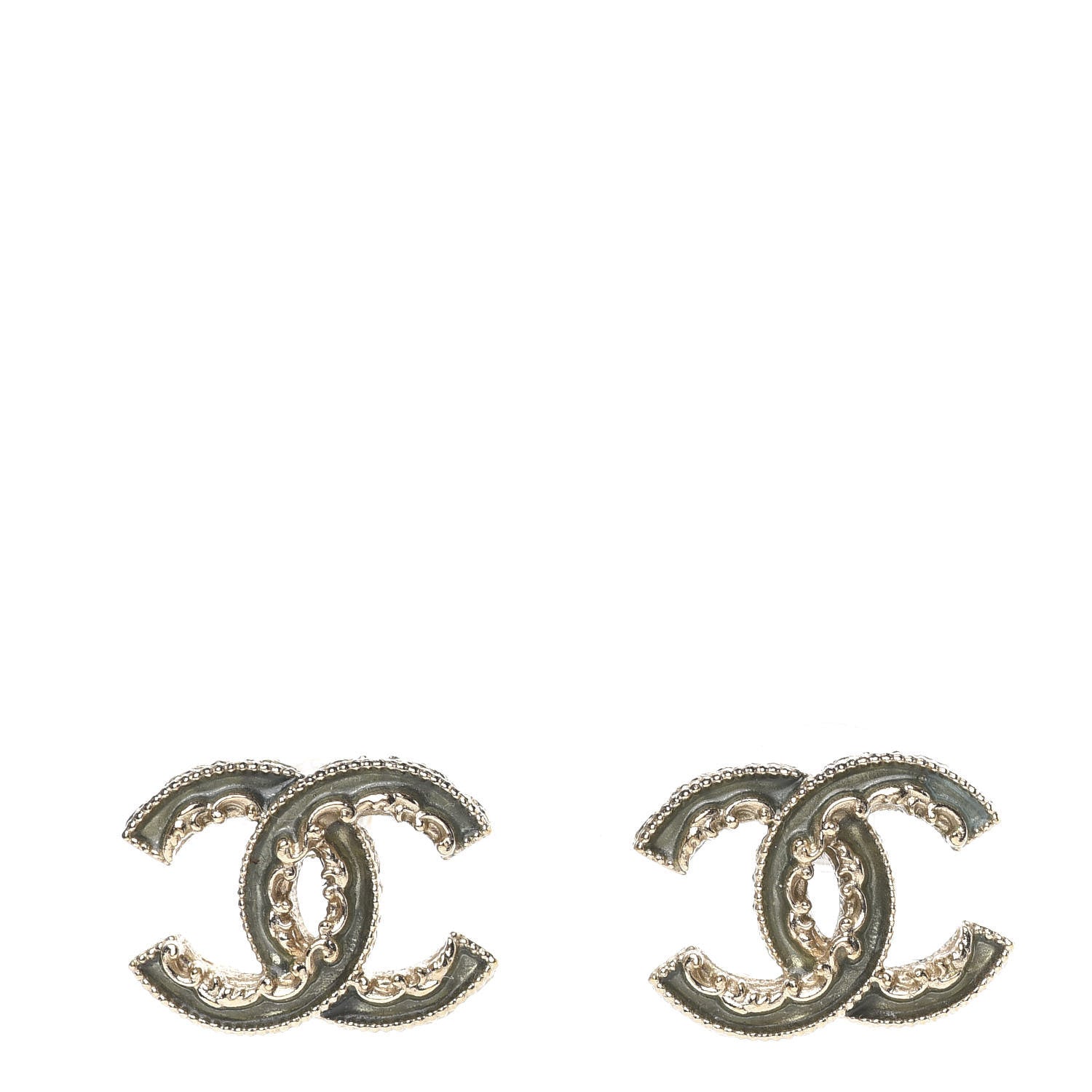 Chanel Enamel CC Baroque Earrings Light Gold 1 of 5