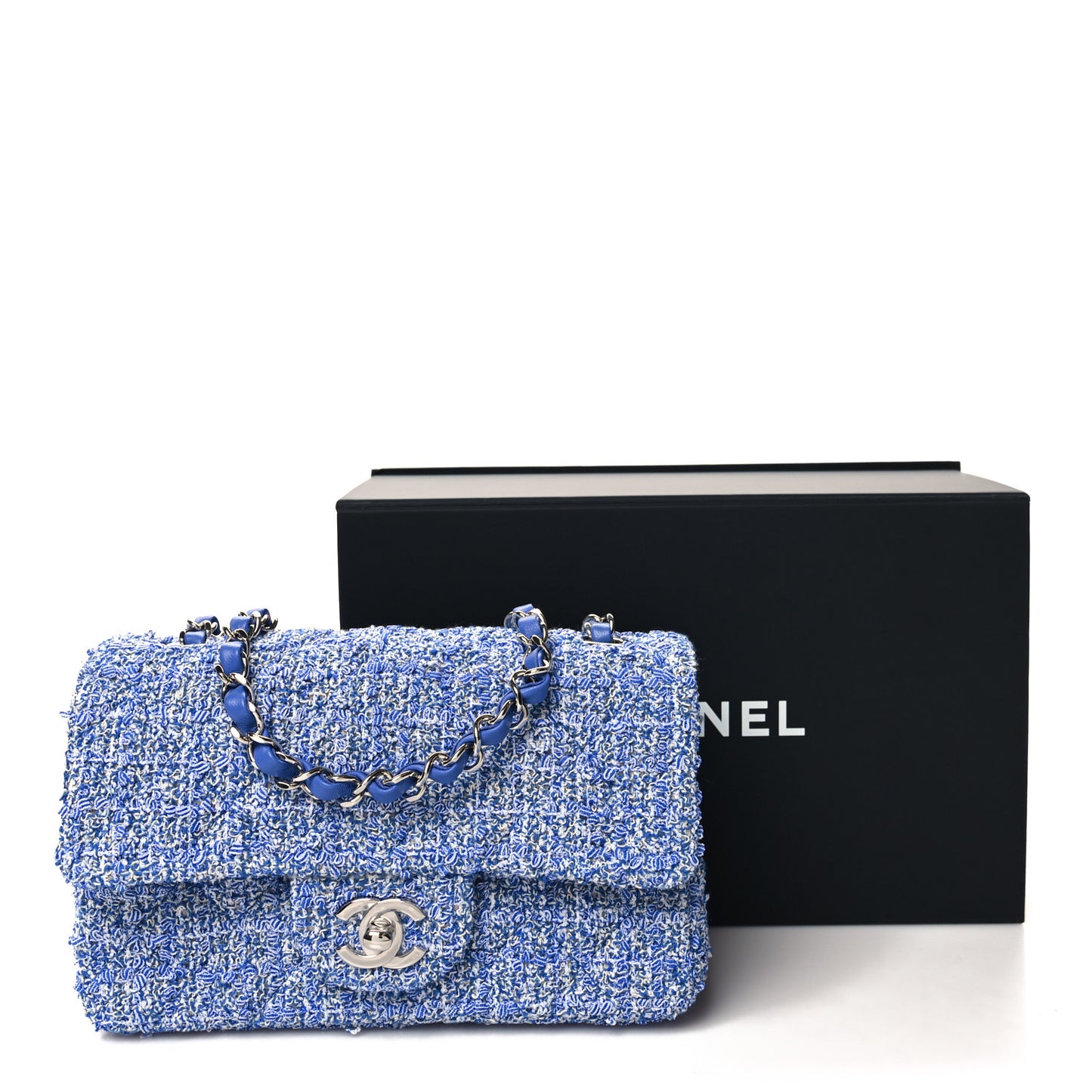 Tweed Quilted Mini Rectangular Flap Blue White
