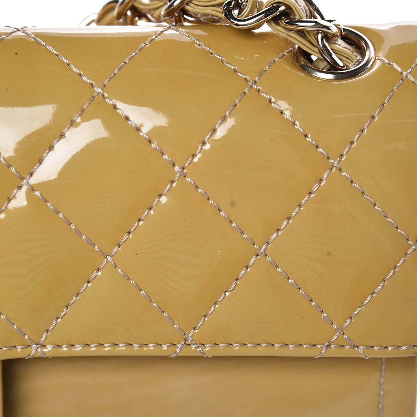 Patent Quilted Medium Double Flap Beige