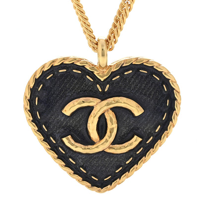 Chanel Metal Enamel CC Denim Heart Necklace Gold 4 of 6