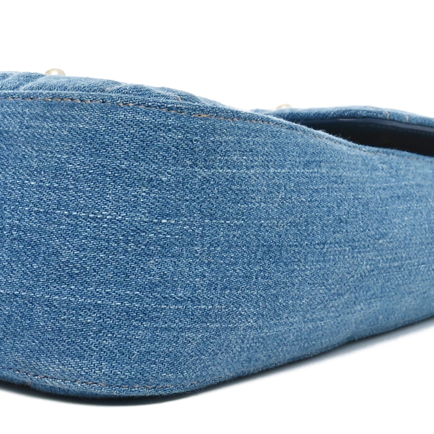 Kura Denim Matelasse Cubic Pearl Studded Medium GG Marmont Shoulder Bag Blue