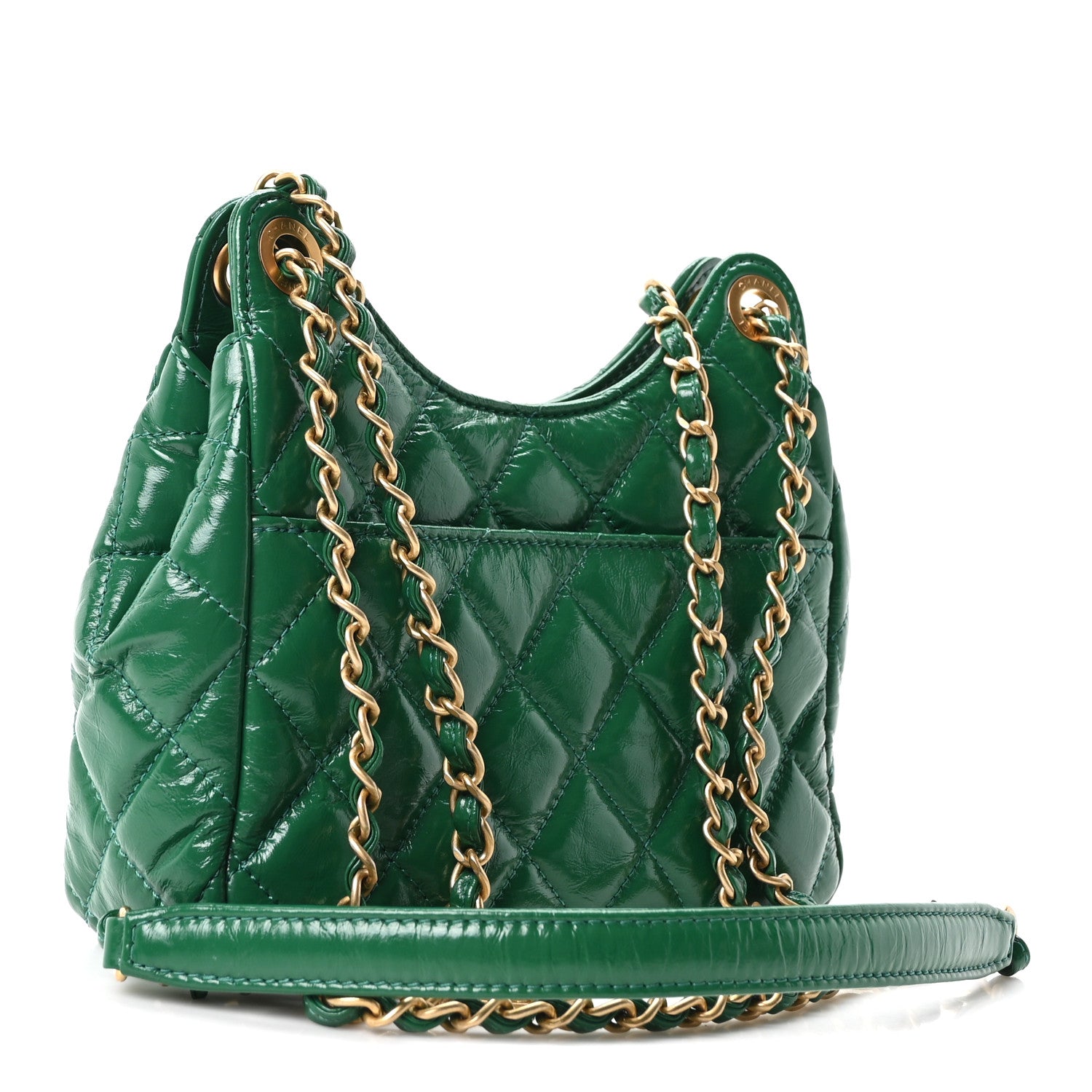 Chanel Shiny Crumpled Calfskin Quilted Small Wavy CC Hobo Green 3 of 10