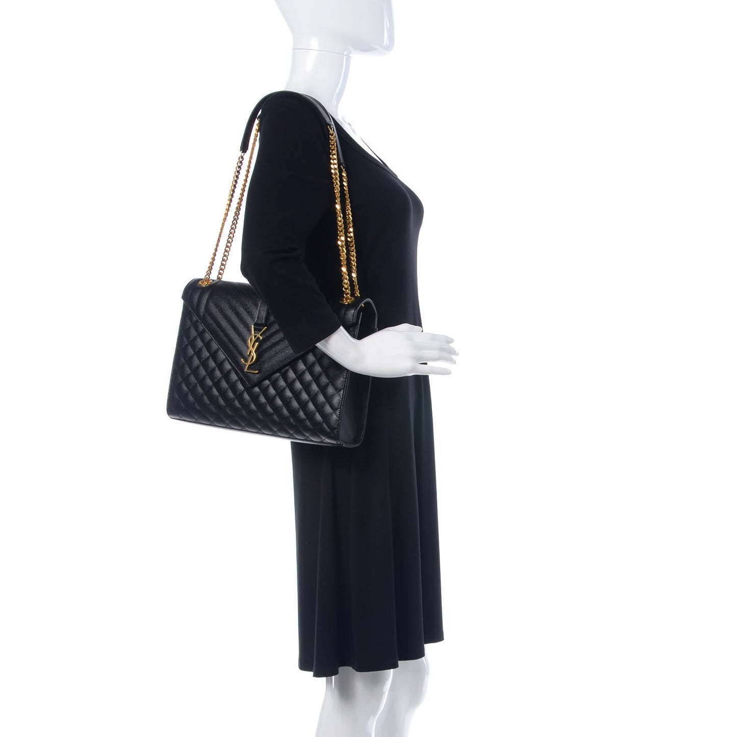 Grain De Poudre Textured Mixed Matelasse Large Triquilt Monogram Satchel Black